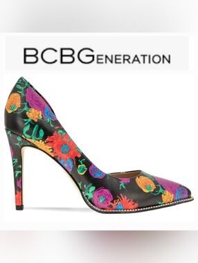BCBGeneration Harnoy Bright Floral D'Orsay Pump Stud Trim Stiletto Sz 5